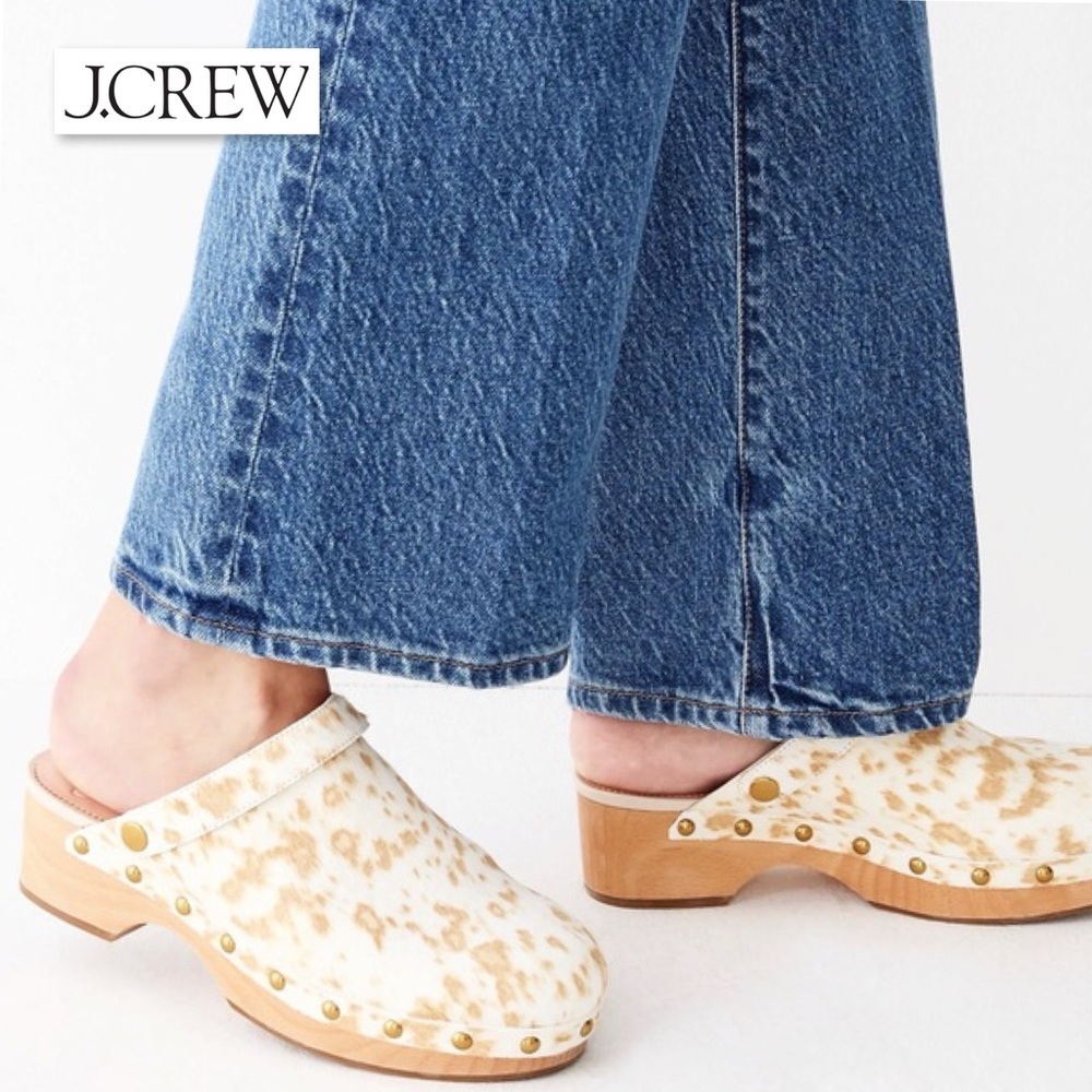 NEW J. Crew Calf Hair Convertible Strap Leather Clogs Animal Print BJ799 Size 10